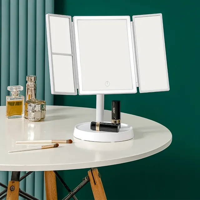 Miroir de maquillage pliable avec lumière LED – vue 2
