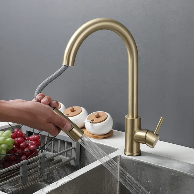 Mitigeur cuisine monocommande col U laiton brossé doré… – vue 4