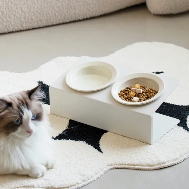 Double bol en céramique pour chat avec support en fer – vue 3