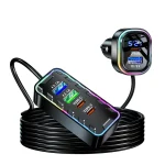 chargeur voiture six ports avant arrière affichage numérique écran led usb typec usba câble extension compact noir rapide