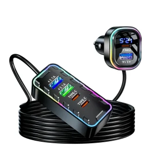 chargeur voiture six ports avant arrière affichage numérique écran led usb typec usba câble extension compact noir rapide chargeur voiture six ports avant arrière affichage numérique écran led usb typec usba câble extension compact noir rapide