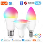 Tuya E27 E14 GU10 ampoule WiFi/Zigbee/Bluetooth, lampes LED à lumière variable 2700-6500K RGB, ampoules LED intelligentes lampe à bougie projecteur