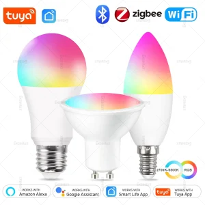 Tuya E27 E14 GU10 ampoule WiFi/Zigbee/Bluetooth, lampes LED à lumière variable 2700-6500K RGB, ampoules LED intelligentes lampe à bougie projecteur Tuya E27 E14 GU10 ampoule WiFi/Zigbee/Bluetooth, lampes LED à lumière variable 2700-6500K RGB, ampoules LED intelligentes lampe à bougie projecteur