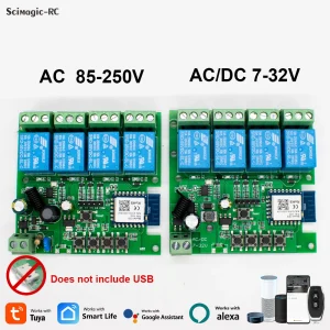Smart Switch 4CH Module de Relais Tuya Smart Life WIFI Module de moteur AC DC 7-32V 85-250V RF433 Smart light Ouvre-porte de garage