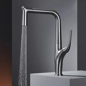 Robinet de filtre à eau extractible, grue en laiton pour mélangeur d&rsquo;évier noir monté sur le pont, robinet de cuisine à 3 voies