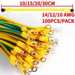 Câble de terre à long panneau photovoltaïque solaire, fil de mise à la terre avec borne à joint torique, BVR 10, 100 AWG, cuivre rouge, jaune, vert, 12/14 pièces