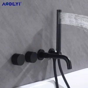 HOShower-Ensemble de Bec de Baignoire à Main en Laiton Massif, Valve de Centre Commercial Noir, Or Brossé, Deux Voies Chaud-Froid, Kit Assad Blanc