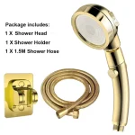 Ensemble de pomme de douche haute pression avec tuyau et support doré, 3 Modes, grand débit, robinet de douche à main, accessoires de salle de bains
