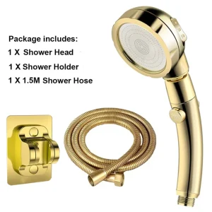 Ensemble de pomme de douche haute pression avec tuyau et support doré, 3 Modes, grand débit, robinet de douche à main, accessoires de salle de bains
