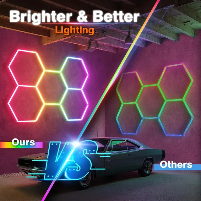 Lampe garage hexagonale RVB contrôlable application… – vue 6