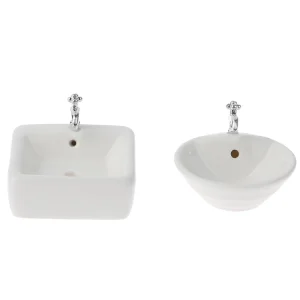 Évier de salle de bain Miniature pour maison de poupée 1:12, lavabo en céramique, modèle accessoires jouets
