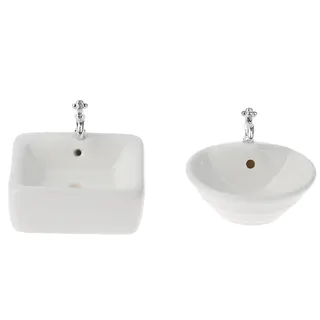 Lavabo miniature céramique blanc brillant carré arrondi vasque ronde…