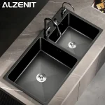 Évier de cuisine en acier inoxydable 304, au-dessus du comptoir, lavabo Double noir avec robinet gastronomique, accessoires de vidange