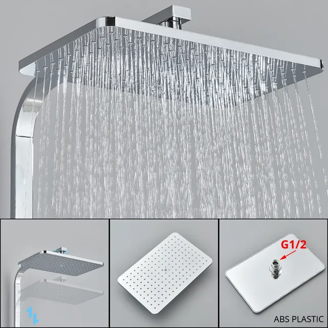 Colonne douche thermostatique noire mate tête pluie… – vue 2