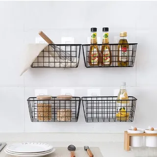 Quatre paniers rangement mural cuisine épices bocaux bouteilles métal…