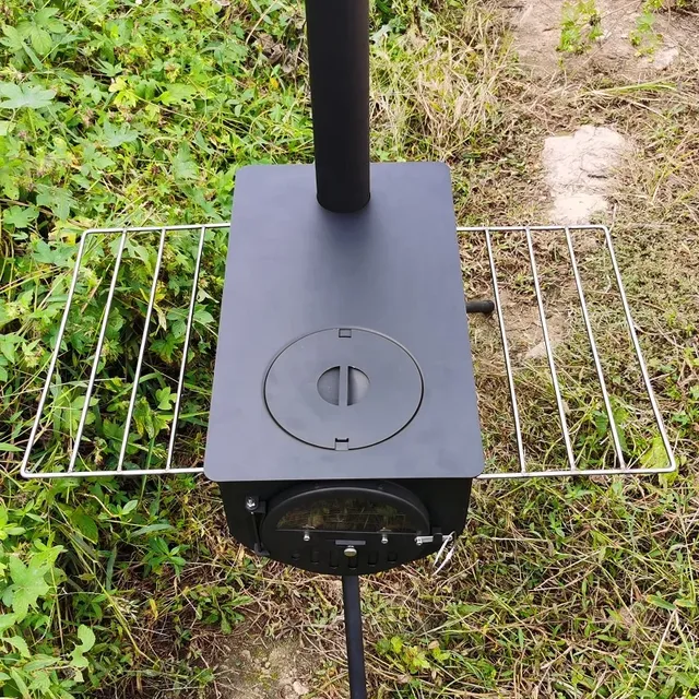 Poêle bois portable camping pliable acier noir cheminée… – vue 3