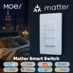 MOES WiFi Matter Switch Smart Tuya bouton lumineux fil neutre requis App contrôle conception de mise à la terre Alexa Google Home Apple Home