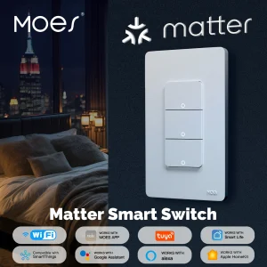 MOES WiFi Matter Switch Smart Tuya bouton lumineux fil neutre requis App contrôle conception de mise à la terre Alexa Google Home Apple Home