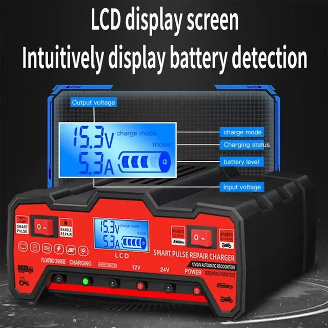 Chargeur de batterie pour voiture avec écran LCD – vue 3