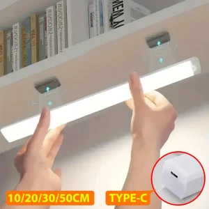 Barre lumineuse LED avec capteur de mouvement, Rechargeable par USB, veilleuse Portable à Induction pour armoire, cuisine, salle, garde-robe, couloir
