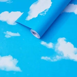 Papier peint auto-adhésif 3D en PVC avec nuages de ciel bleu, imperméable et amovible pour plafond de chambre à coucher et d’enfant Papier peint auto-adhésif 3D en PVC avec nuages de ciel bleu, imperméable et amovible pour plafond de chambre à coucher et d’enfant