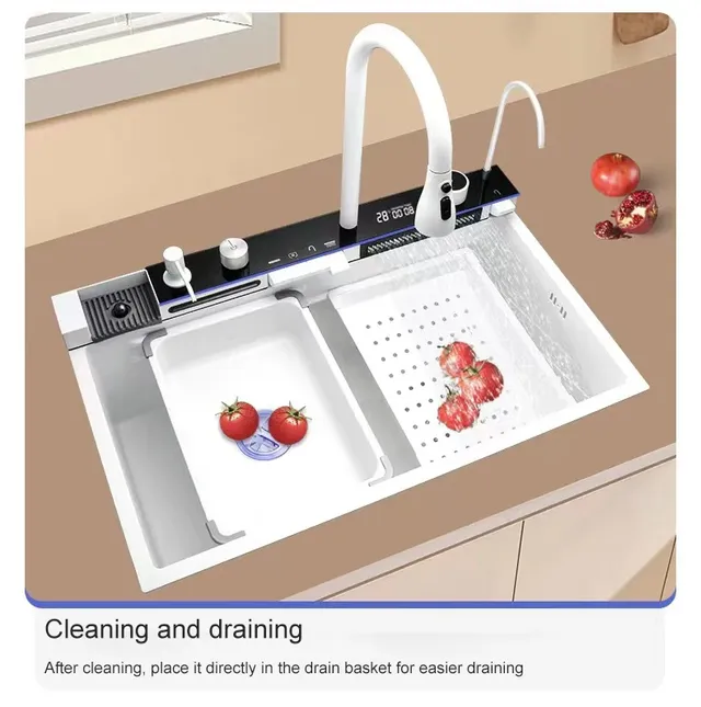 Évier de cuisine cascade Nano blanc avec robinet… – vue 3