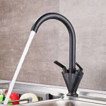 Robinet d&rsquo;évier de cuisine en laiton noir avec poignée pour touristes, robinets de centre commercial flexibles montés sur le pont, rotation à 360 °, eau chaude et froide