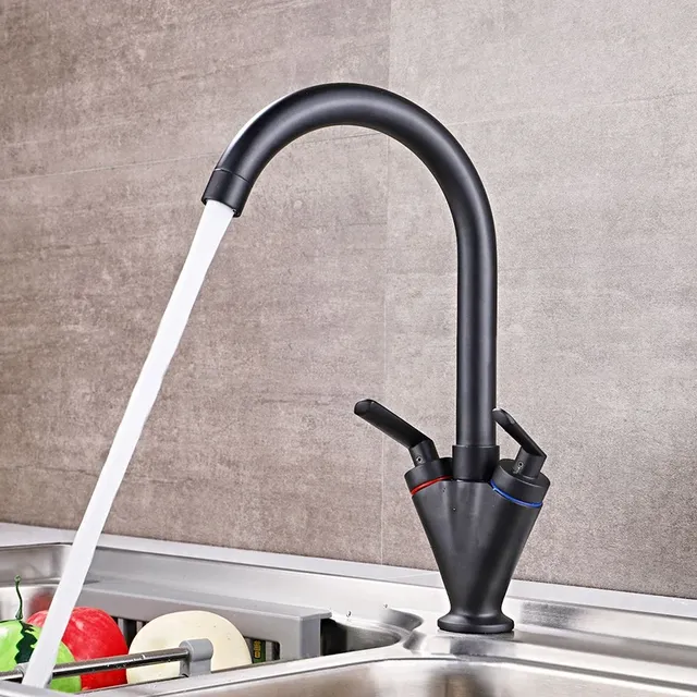 Robinet d'évier de cuisine en laiton noir avec poignée…
