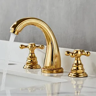 Robinet lavabo trois trous bec haut arche doré laiton plaqué poli…