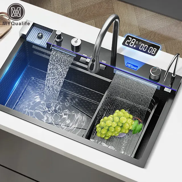 Évier de cuisine cascade en acier inoxydable 304