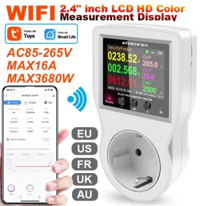 Wattmètre numérique à prise intelligente WIFI, 220V, compteur de puissance, consommation d&rsquo;électricité, prise EU/FR/US/UK/AU, kilowatt, watts, compteur d&rsquo;énergie