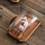 Boîte à beurre en bois, organisateur de cuisine exquis avec couvercle anti-poussière en verre, plateau de rangement réutilisable, boîte de conservation des bonbons au fromage frais