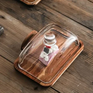 Boîte à beurre en bois, organisateur de cuisine exquis avec couvercle anti-poussière en verre, plateau de rangement réutilisable, boîte de conservation des bonbons au fromage frais Boîte à beurre en bois, organisateur de cuisine exquis avec couvercle anti-poussière en verre, plateau de rangement réutilisable, boîte de conservation des bonbons au fromage frais