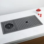 Évier de cuisine à cuve unique en acier inoxydable 304, laveuse à gobelets cachée, bassin étroit