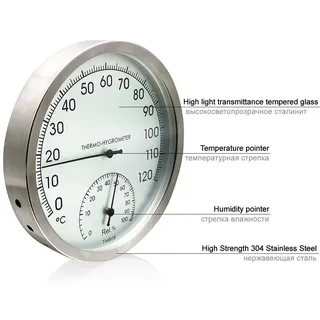 Thermomètre hygromètre analogique mural inoxydable 127mm cadran verre…