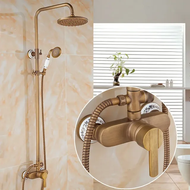 Pommeau de douche mural en laiton antique