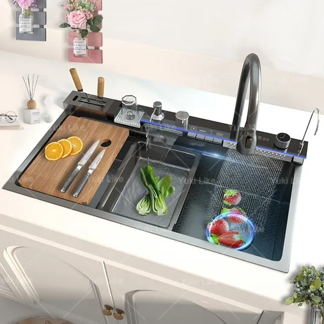 Cascade grand évier de cuisine en acier inoxydable à… – vue 6