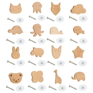 Bouton d&rsquo;armoire en bois fonctionnel avec poignée traction d&rsquo;armoire à tiroir en bois en forme d&rsquo;animal