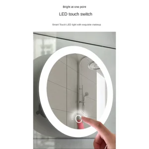 miroir maquillage grossissant dix fois lumière anneau lumineux tactile mural portable compact ventouses verre ABS finition minimaliste contemporain haute brillance