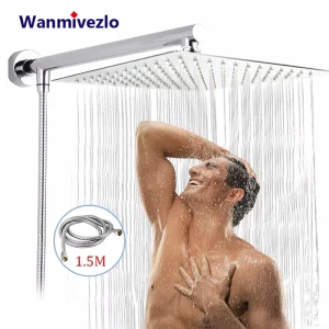 HOShower-Pommeau de douche à effet pluie en acier inoxydable, poignées carrées de style labyrinthe, bras de douche amovible, tuyau 1.5, 8, 10, 12 HOShower-Pommeau de douche à effet pluie en acier inoxydable, poignées carrées de style labyrinthe, bras de douche amovible, tuyau 1.5, 8, 10, 12