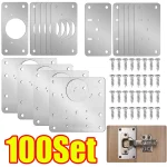 2-100 ensembles de plaques de réparation de charnières d&rsquo;armoire, Kit de supports de réparation de charnière en acier inoxydable, plaque de montage de charnière de porte de placard de cuisine