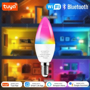 Ampoule Led bougie lampe intelligente E14 TUYA Bluetooth WiFi lumière RGB variable 220V APP contrôle de groupe vie intelligente pour la décoration de la pièce de la maison