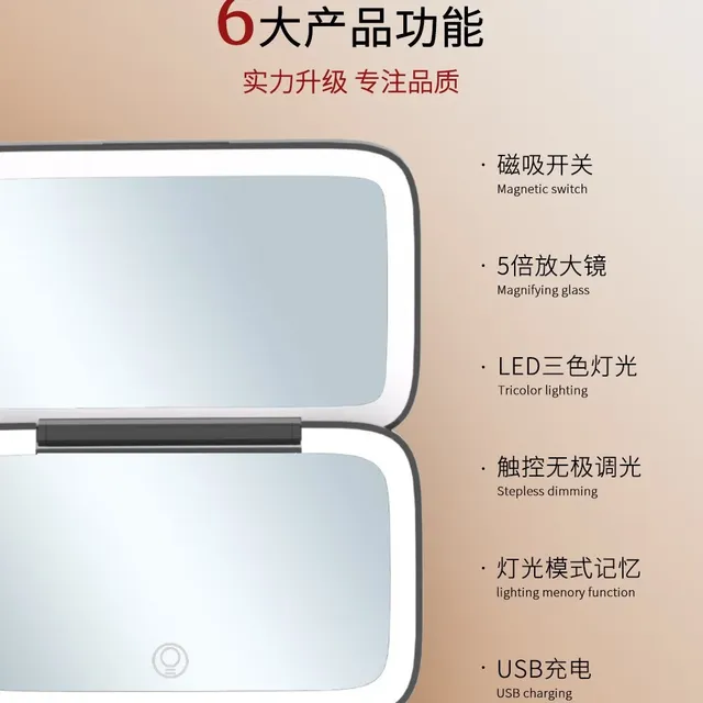 Miroir maquillage LED double face pliable portable rose… – vue 2