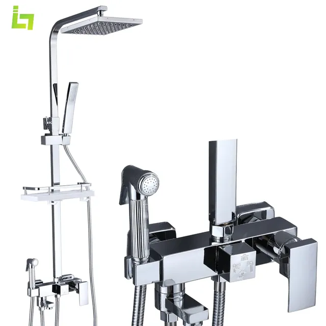 Ensemble de robinets de douche chromés argent pluie – vue 2