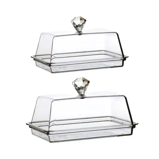 Beurrier acrylique transparent couvercle poignée facettée diamant…