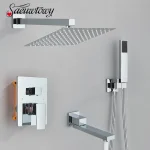 Robinet de douche dissimulé chromé, salle de bains, ensembles de douche encastrés, mélangeurs à 2/3 voies, pomme de douche à pluie, douche à main avec support