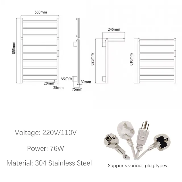 Sèche serviettes chauffant électrique mural inox design… – vue 2