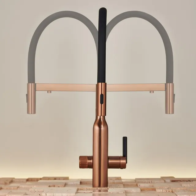 Robinet cuisine laiton or rose brossé mitigeur monotrou… – vue 2