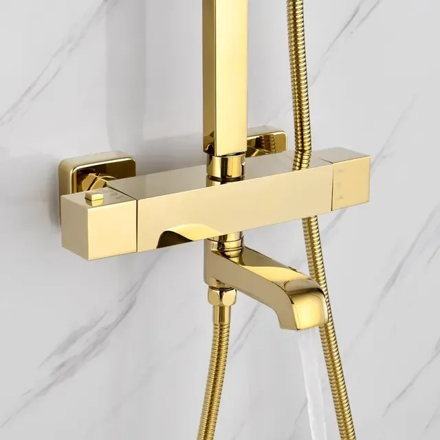 Ensemble de douche thermostatique doré – vue 2