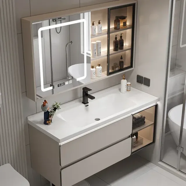 Meuble vanité lavabo suspendu blanc laqué vasque… – vue 2